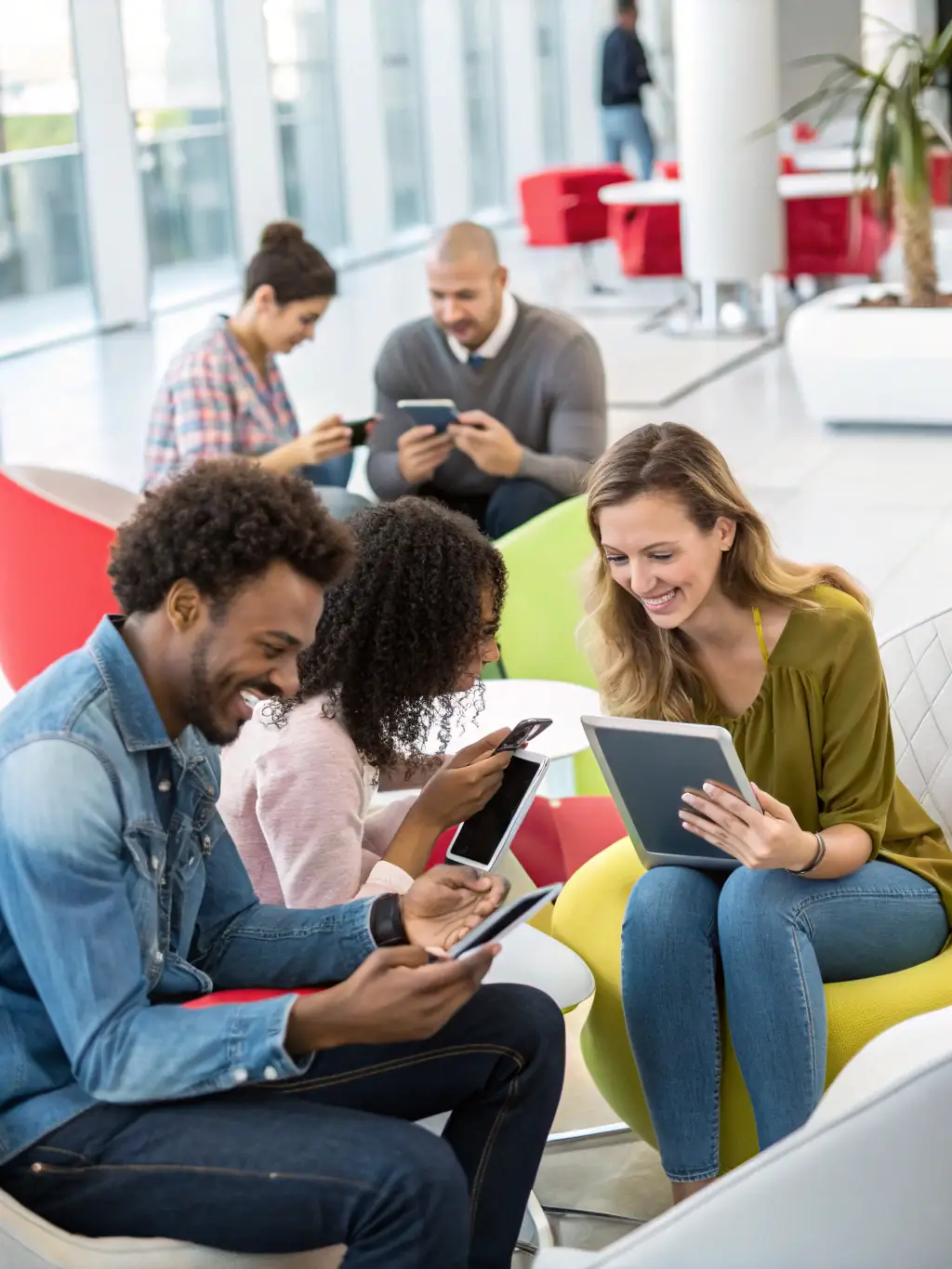 An image depicting a diverse group of consumers interacting with advertisements on various devices, symbolizing the broad reach and adaptability of Zyphix's advertising solutions.